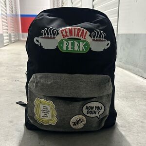 Central Perk Black & Gray Graphic Backpack - TV Show Patch Design